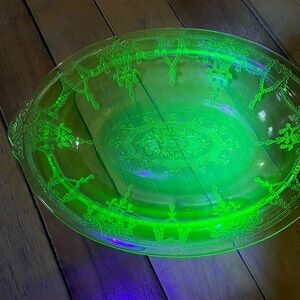 Vaseline/Depression Style Uranium Glass Serving Bowl - Glowing Green
